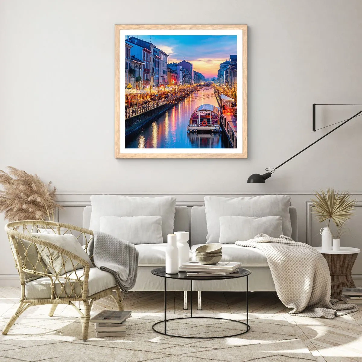 Plakat i ramme af lyst egetræ - En aften med lys og sjov - 30x30 cm