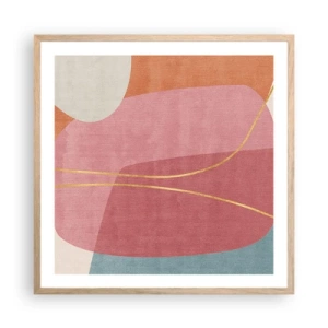 Plakat i ramme af lyst egetræ - Pastelkomposition med guldtråd - 60x60 cm