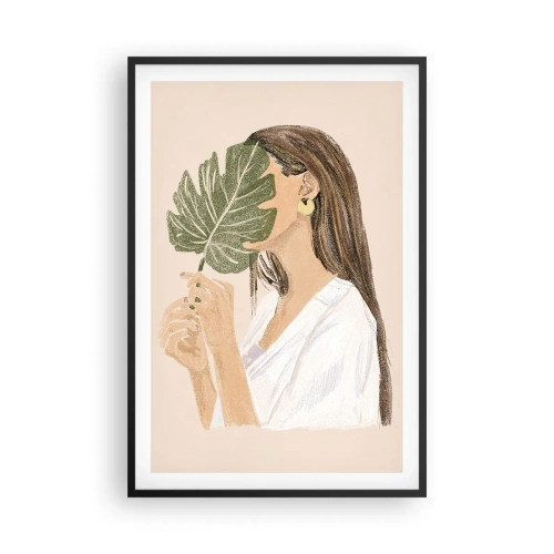 Plakat i sort ramme - Mystisk portræt med en vifte - 61x91 cm