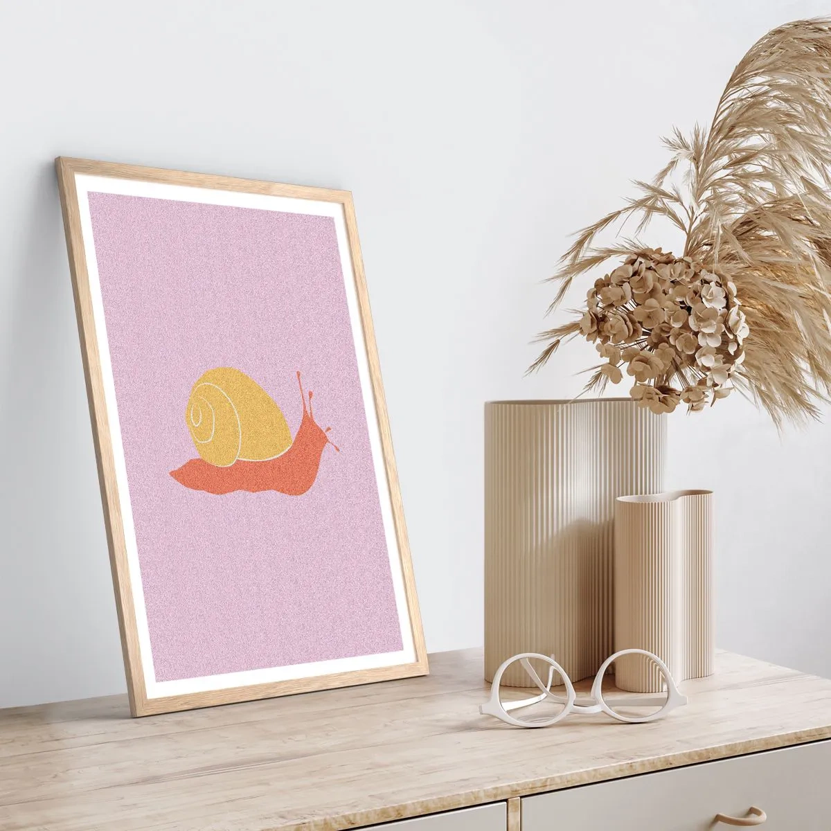 Plakat i ramme af lyst egetræ - Der er ingen hastværk - 70x100 cm