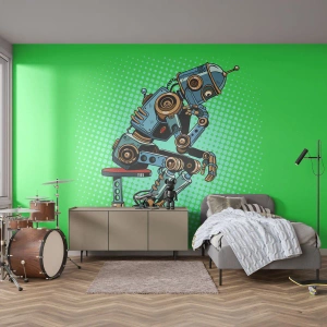 Fototapet Standard Eco - Tænkende robot i pop art-stil på en grøn baggrund - 100x70cm - Over essensen af 