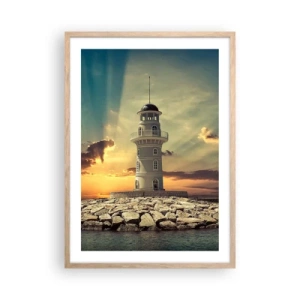 Plakat i ramme af lyst egetræ - Lys - Godhed - Skønhed - 50x70 cm