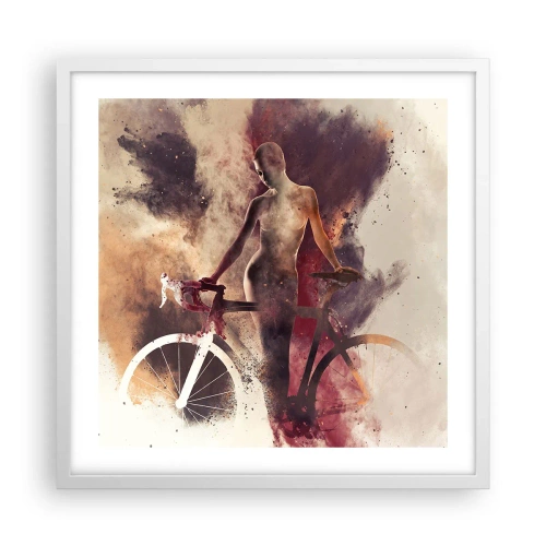 Plakat i hvid ramme - I marmor former den cyklende sjæl - 50x50 cm