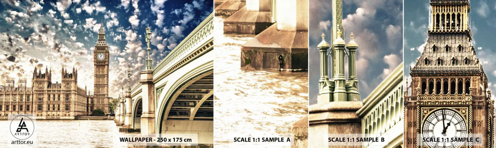 Fototapet Prøve Standard Eco - Fjeragtige skyer over Themsen - By, London, England - 100x30 cm