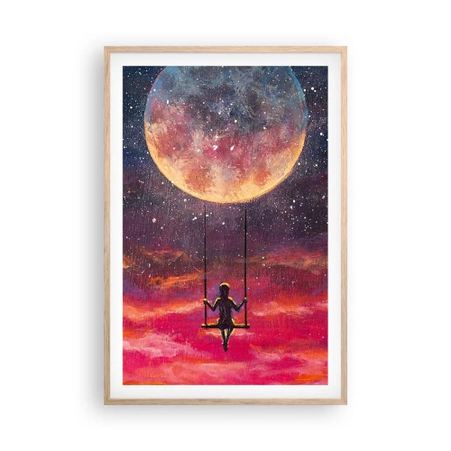 Plakat i ramme af lyst egetræ - Glæd dig i skyerne - 61x91 cm