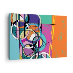 Lærredstryk - Billede på lærred - Farverig abstraktion med geometriske cirkler - 70x50cm - Hjul for hjul - Moderne vægdekoration til stue og soveværelse ARTTOR