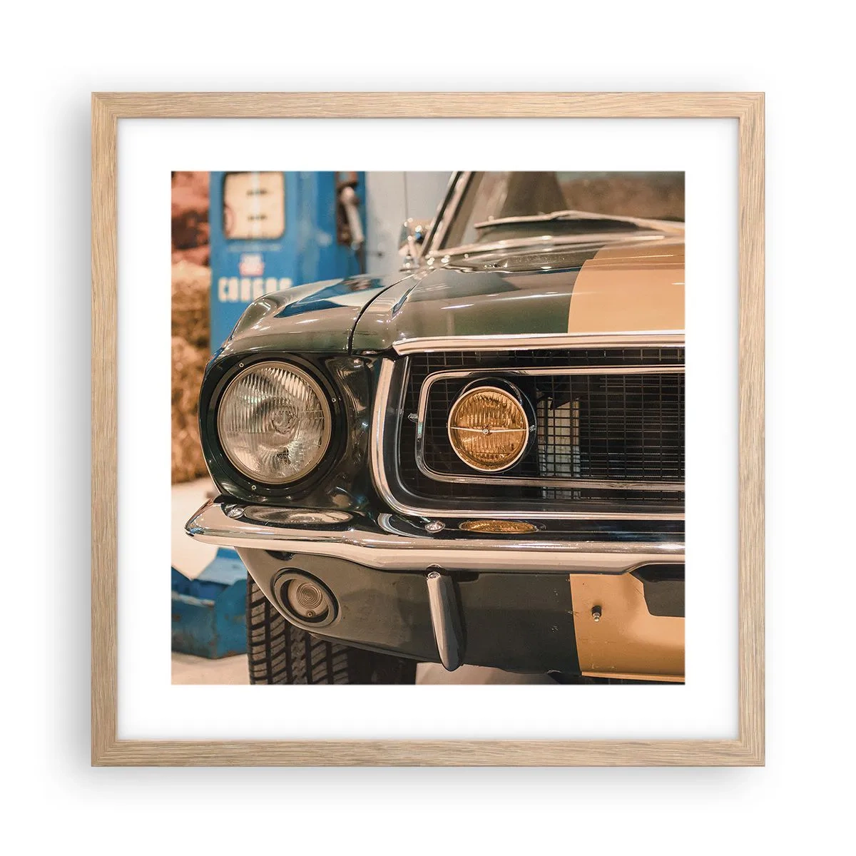 Plakat i ramme af lyst egetræ - Møde med en legende - 40x40 cm