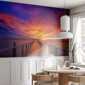 Fototapet Premium Sand - Uden ende - Landskab, Mole, Solnedgang - 250x175 cm