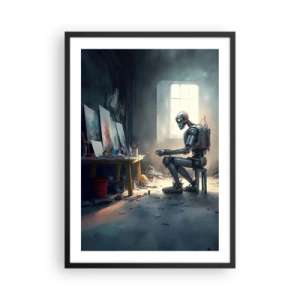Plakat i sort ramme - Robotkunstner maler billeder i sit atelier - 50x70cm - Den skabende handling - Moderne vægdekoration til stue og soveværelse ARTTOR