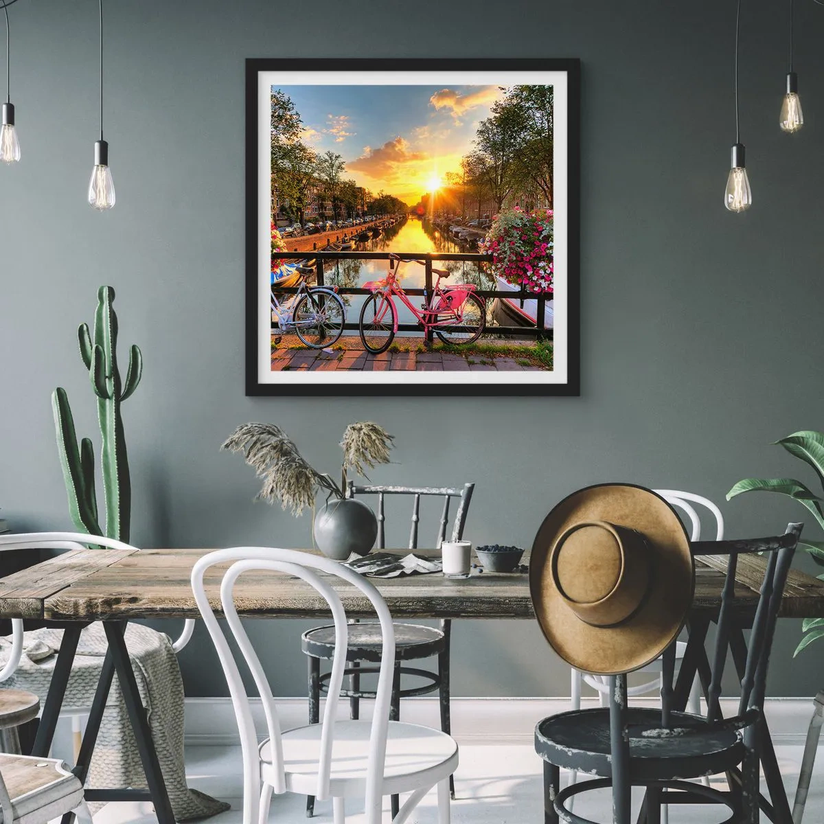 Plakat i sort ramme - Forårsmorgen i Amsterdam - 30x30 cm