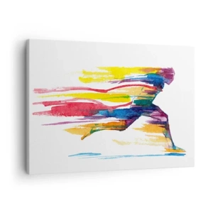 Lærredstryk - Billede på lærred - En løber i abstrakte farver, der symboliserer dynamik og energi - 70x50cm - Løb over regnbuen - Moderne vægdekoration til stue og soveværelse ARTTOR