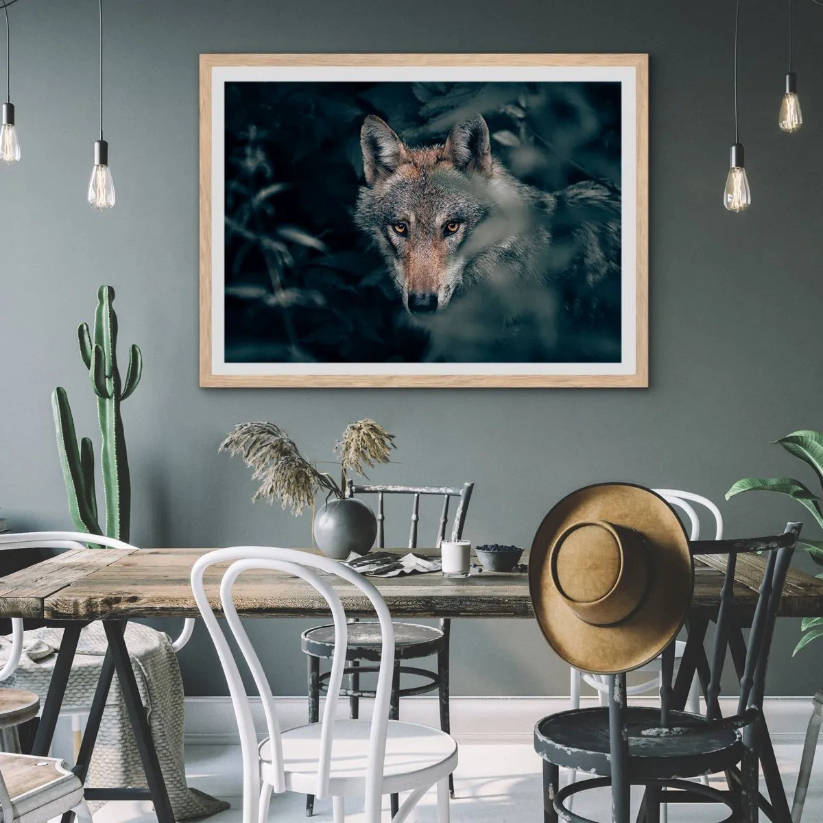 Plakat i ramme af lyst egetræ - Jæger - 70x50 cm