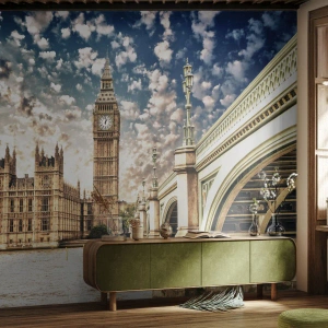 Fototapet Premium Canvas - Fjeragtige skyer over Themsen - By, London, England - 300x210 cm