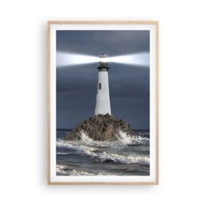 Plakat i ramme af lyst egetræ - Her...her...her! - 61x91 cm