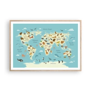 Plakat i ramme af lyst egetræ - Gode naboer - 100x70 cm