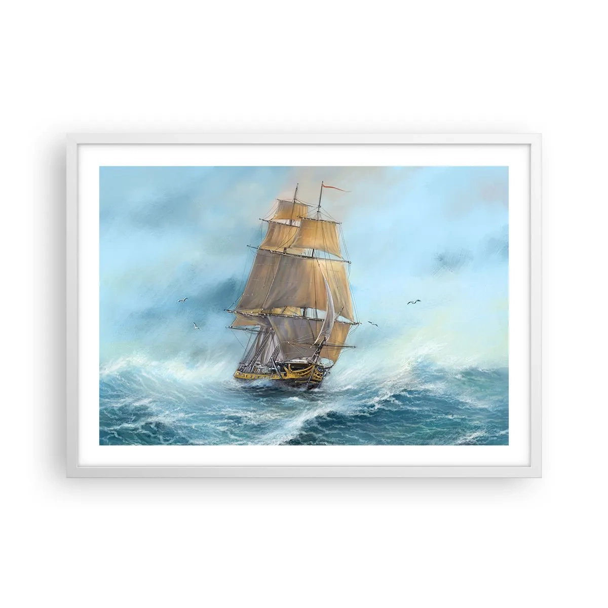 Plakat i hvid ramme - Bølgende gennem bølgerne - 70x50 cm