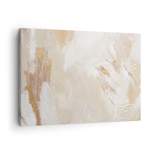 Lærredstryk - Billede på lærred - Delikate abstrakte toner i beige og guld nuancer - 70x50cm - Pastelkomposition - Moderne vægdekoration til stue og soveværelse ARTTOR