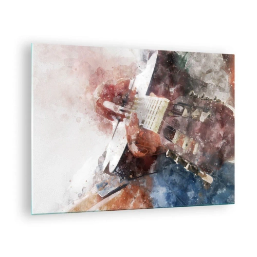 Billede på glas - Et akvarelmaleri af en kunstnerisk guitarist - 70x50cm - Og hvad synes du? - Moderne vægdekoration til stue og soveværelse ARTTOR
