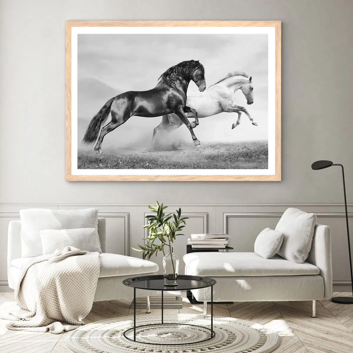 Plakat i ramme af lyst egetræ - Engle og dæmoner - 100x70 cm