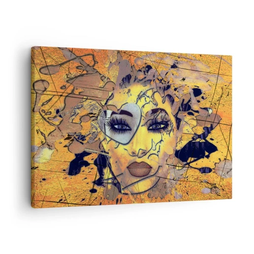 Lærredstryk - Billede på lærred - Abstrakt portræt af en kvinde i gyldengule toner - 70x50cm - Solrig skønhed - Moderne vægdekoration til stue og soveværelse ARTTOR