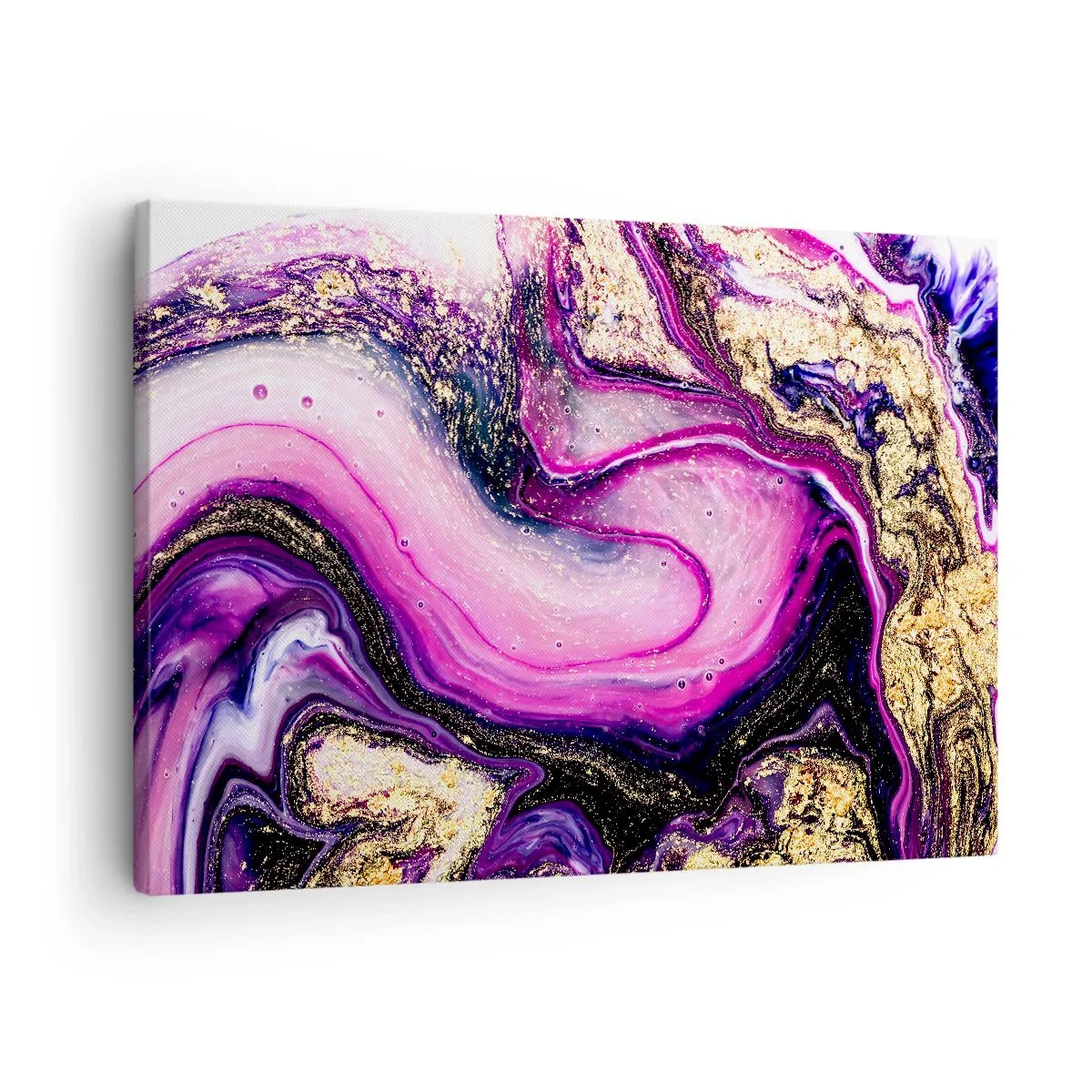 Lærredstryk - Billede på lærred - Abstrakte bølger i lilla og guld nuancer - 70x50cm - Et øjeblik bag kulisserne - Moderne vægdekoration til stue og soveværelse ARTTOR