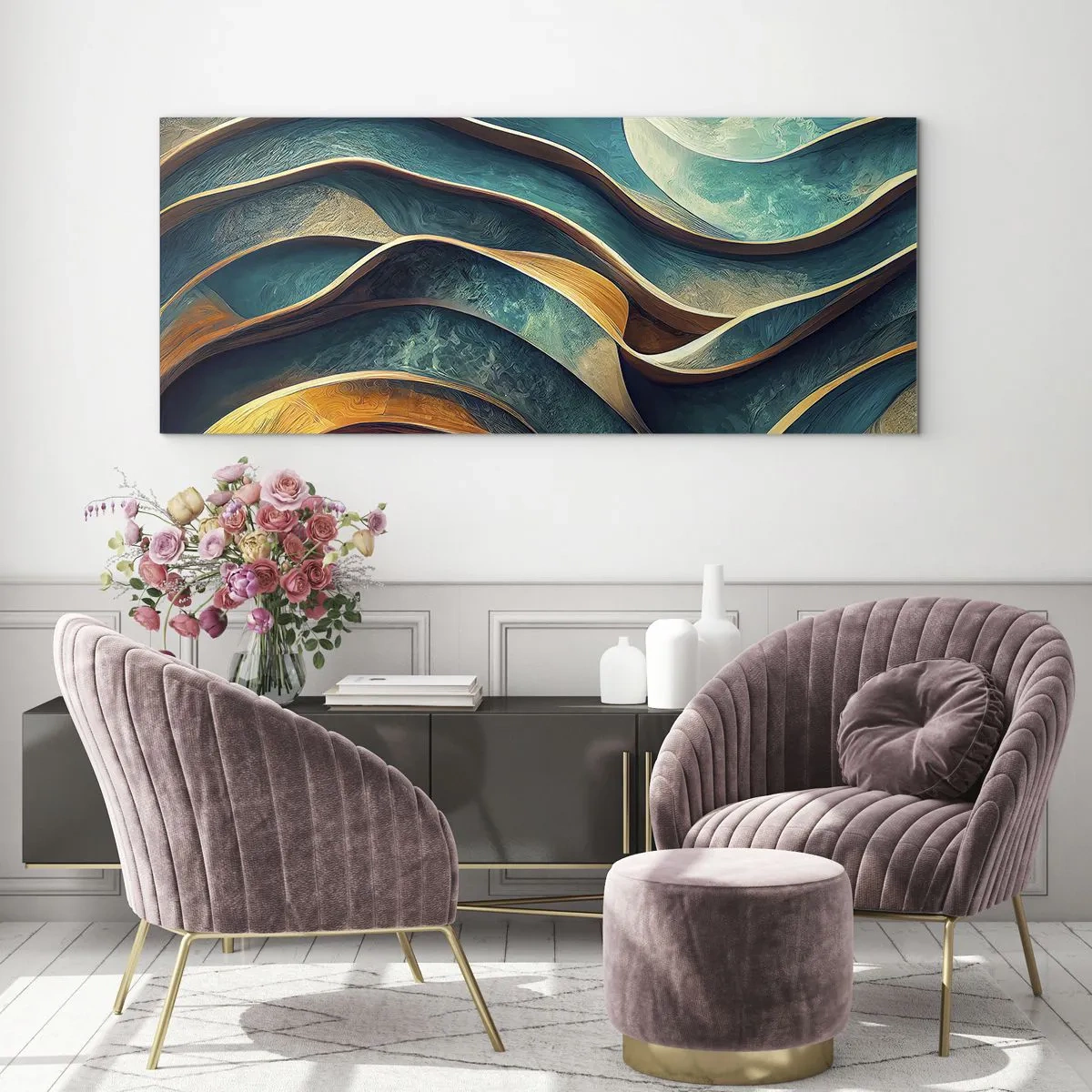 Billede på glas - Slyngninger af blåt - 140x50 cm