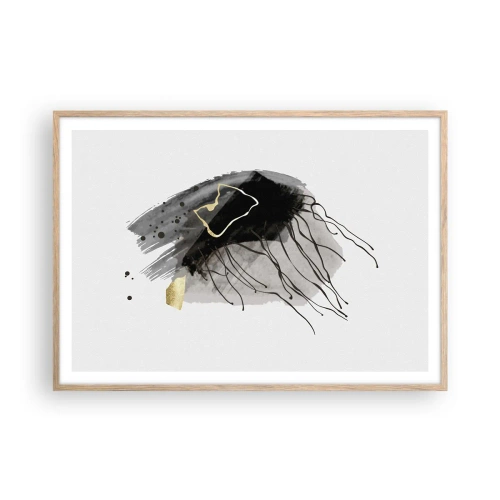 Plakat i ramme af lyst egetræ - I sort og guld - 100x70 cm