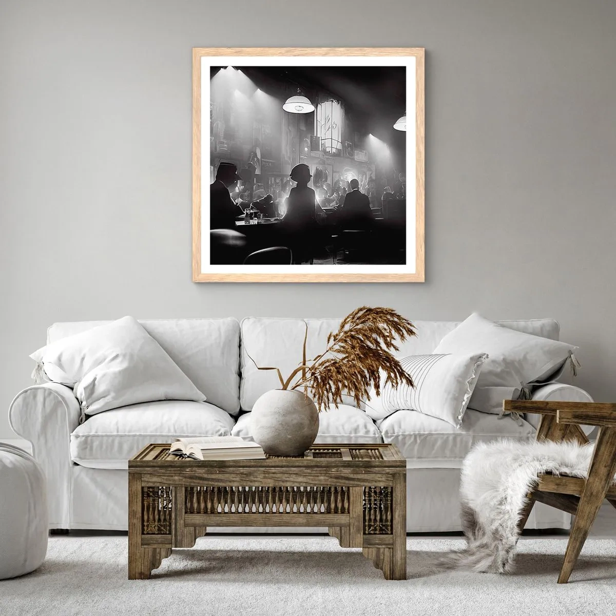 Plakat i ramme af lyst egetræ - I en jazzet stemning - 40x40 cm