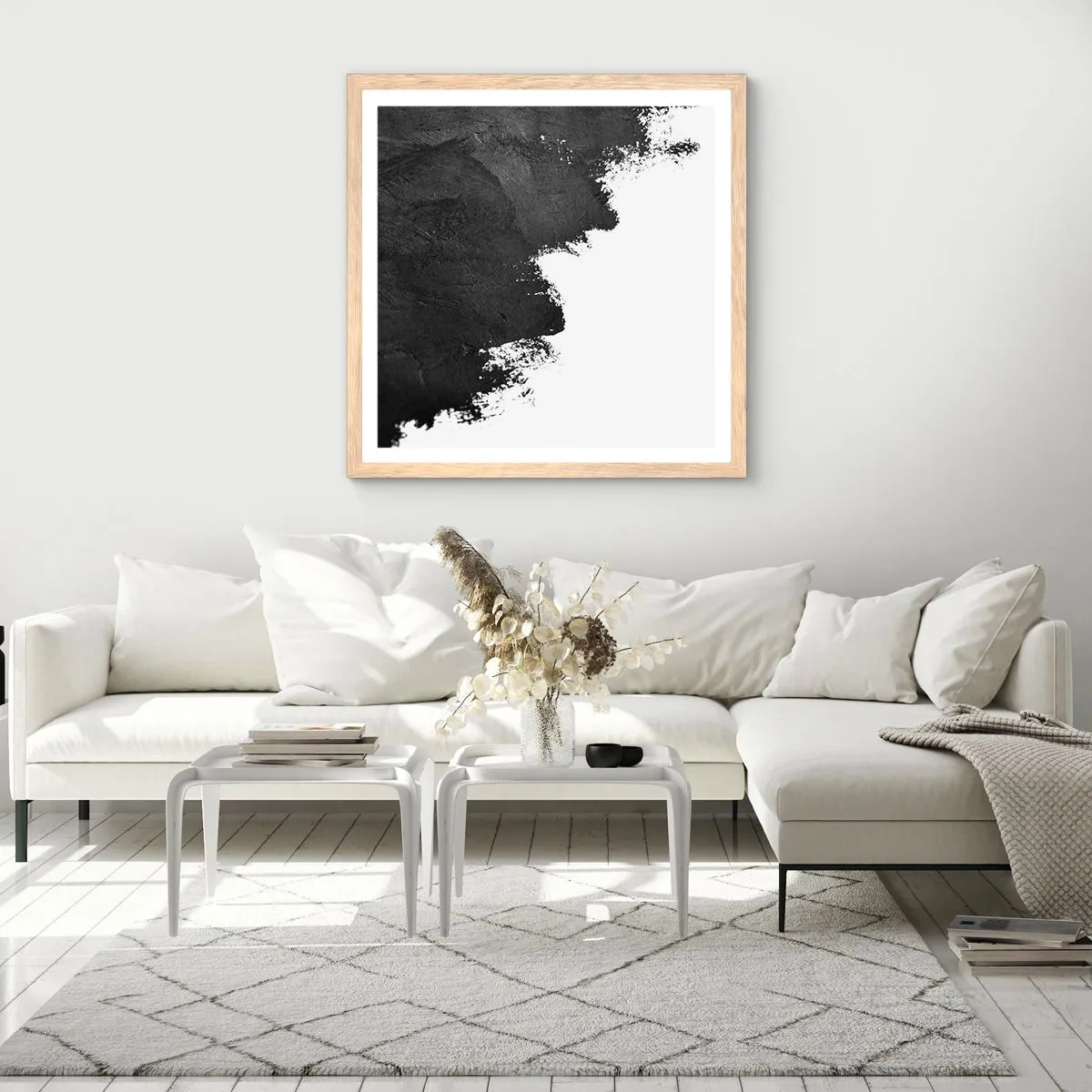 Plakat i ramme af lyst egetræ - Elementer: jord - 50x50 cm