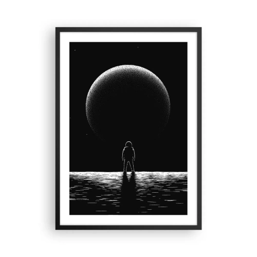 Plakat i sort ramme - En astronaut mod baggrunden af en enorm planet i rummet - 50x70cm - Ansigt til ansigt - Moderne vægdekoration til stue og soveværelse ARTTOR