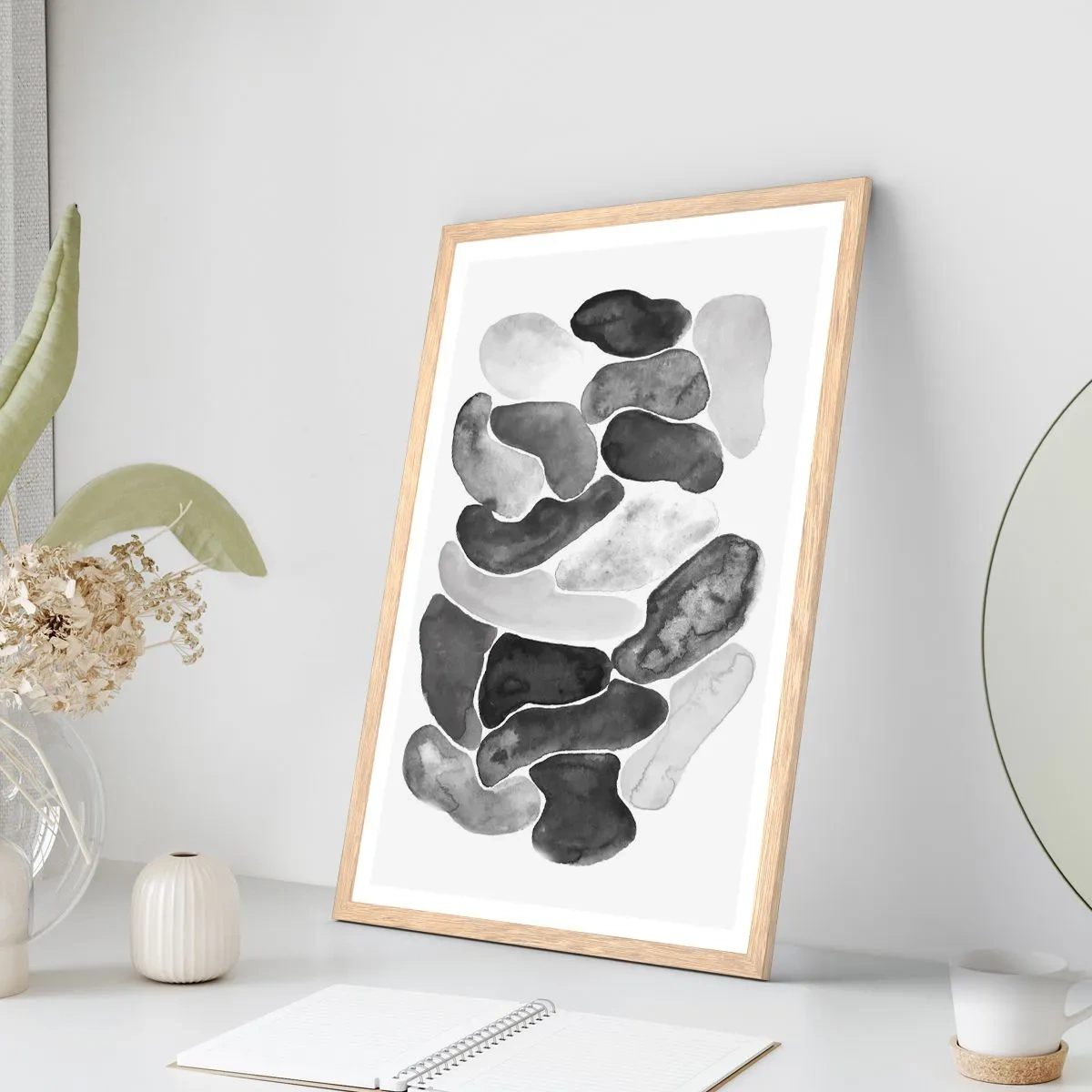 Plakat i ramme af lyst egetræ - Stenet abstraktion - 30x40 cm
