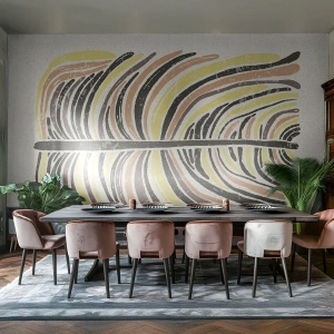 Fototapet Selvklæbende Deluxe Sticker - Levende abstraktion - Boho, Minimalisme, Pastel - 300x210 cm