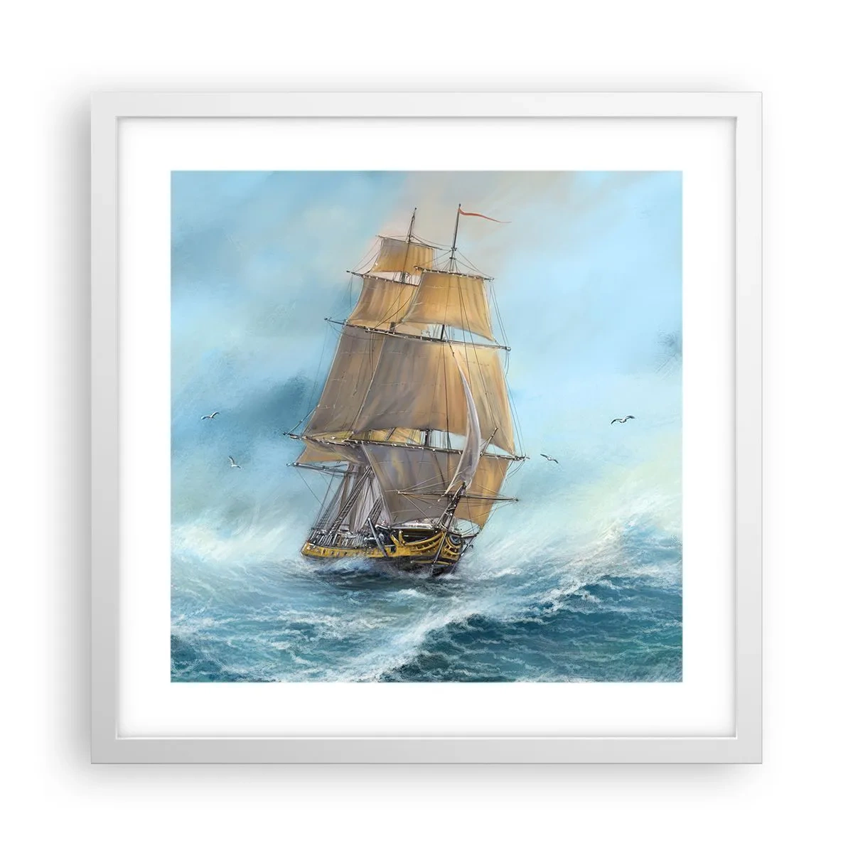 Plakat i hvid ramme - Bølgende gennem bølgerne - 40x40 cm