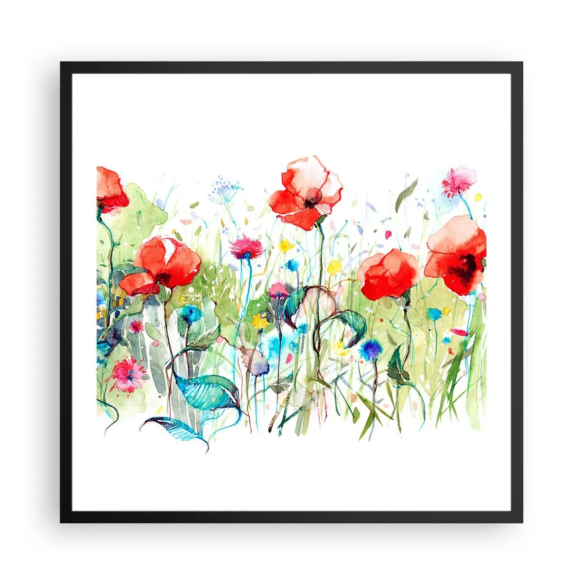 Plakat i sort ramme - En blomstrende eng i maj - 60x60 cm