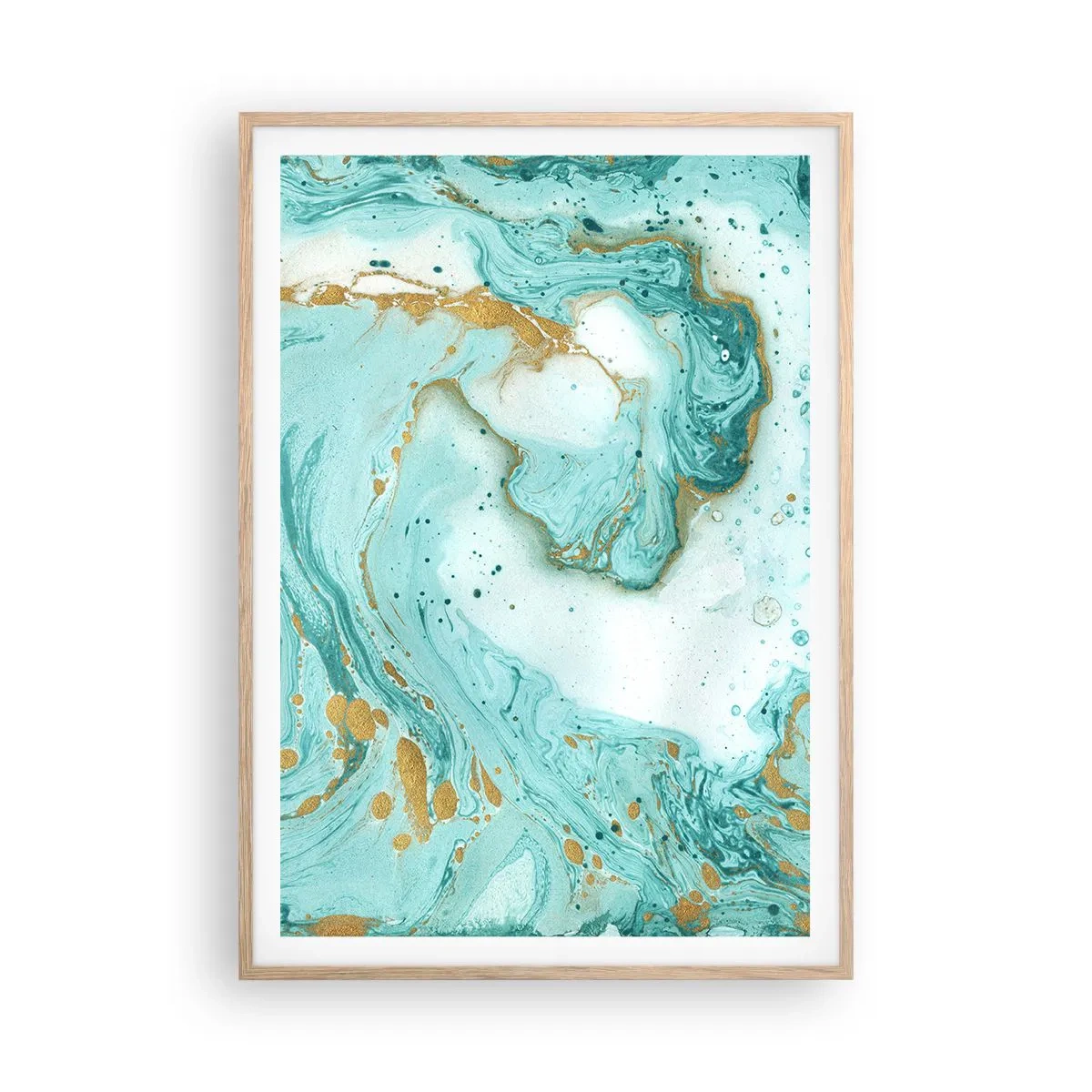 Plakat i ramme af lyst egetræ - Under den store bølge i Edo-perioden - 70x100 cm