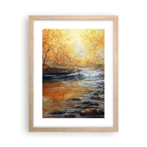 Plakat i ramme af lyst egetræ - Gylden strøm - 30x40 cm