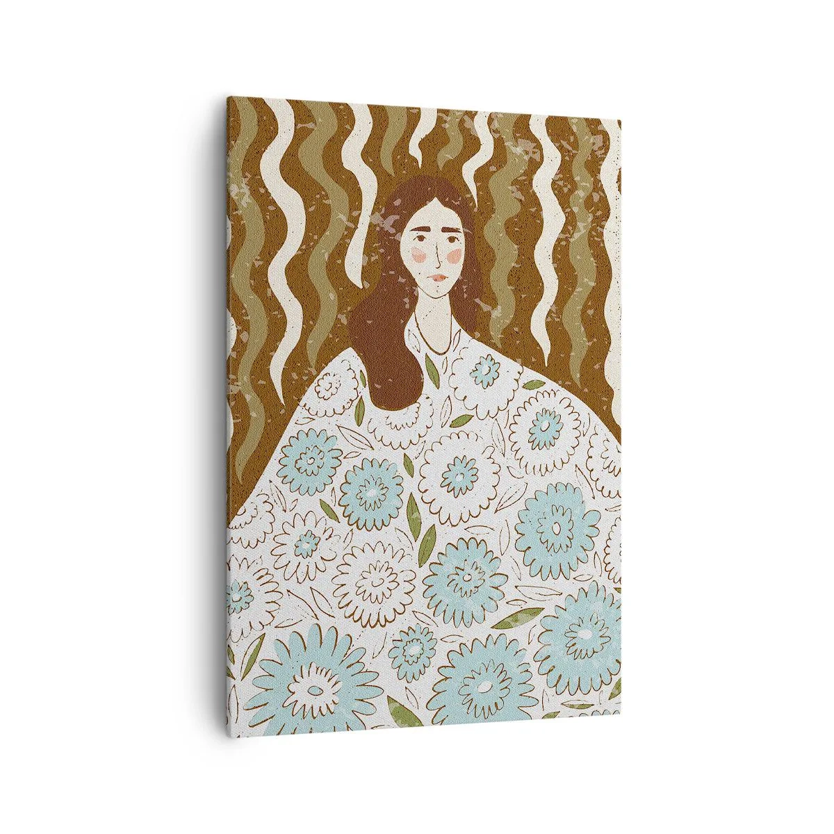 Lærredstryk - Billede på lærred - Portræt i en blomstret kappe - 70x100 cm