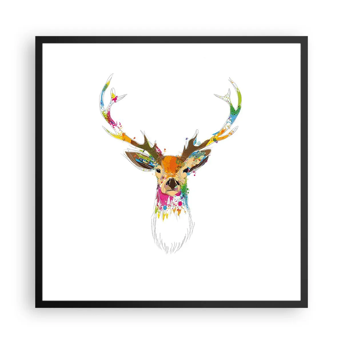 Plakat i sort ramme - Blid kronhjort badet i farver - 60x60 cm