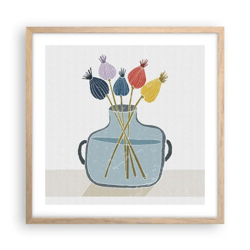 Plakat i ramme af lyst egetræ - Som et valmuefrø - 50x50 cm