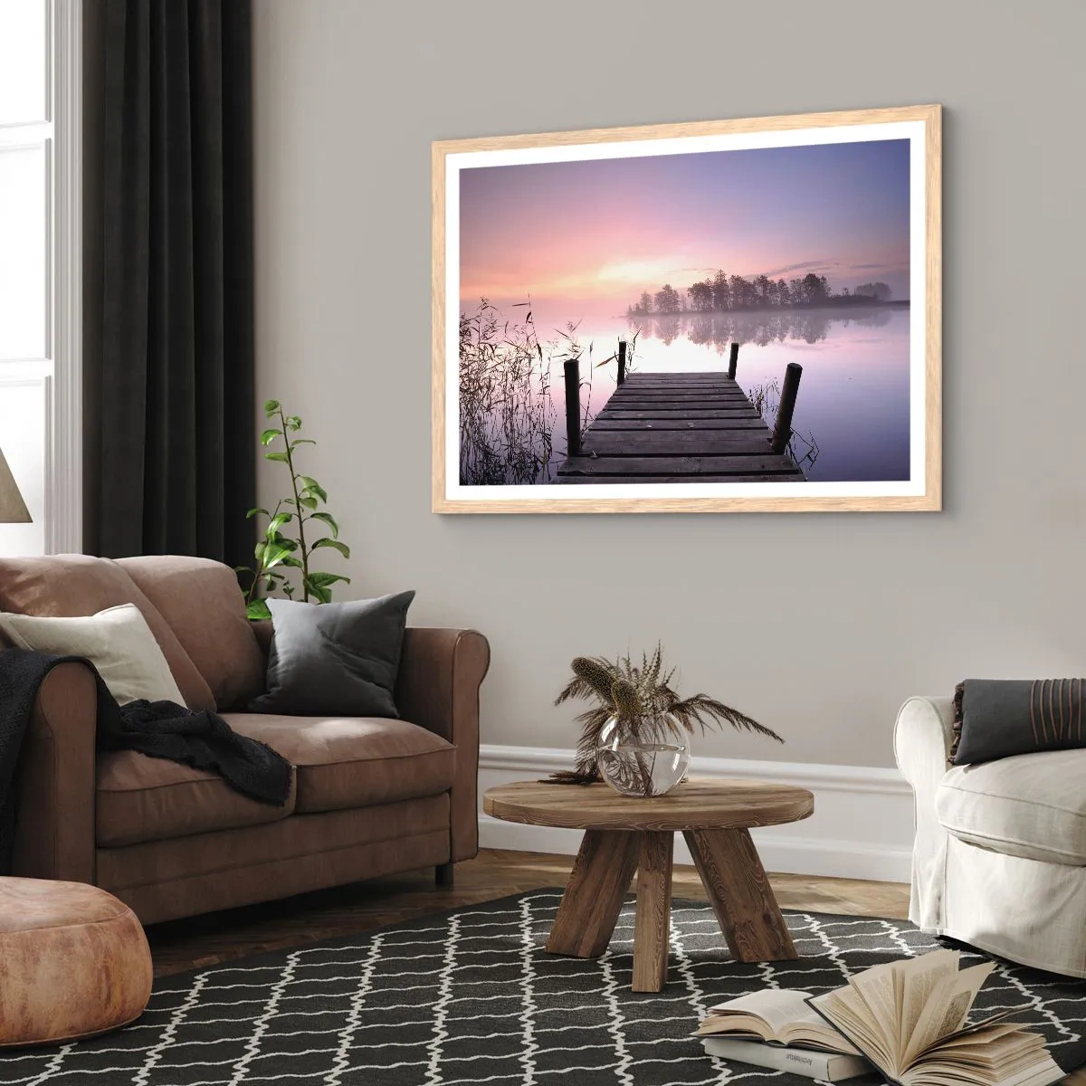 Plakat i ramme af lyst egetræ - Ud af den lilla tåge... - 91x61 cm