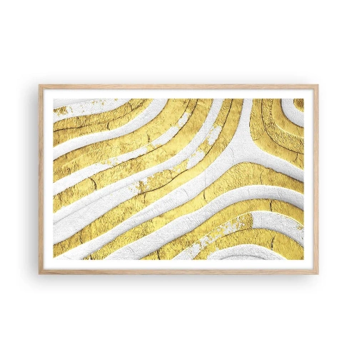 Plakat i ramme af lyst egetræ - Sammensætning i hvidt og guld - 91x61 cm