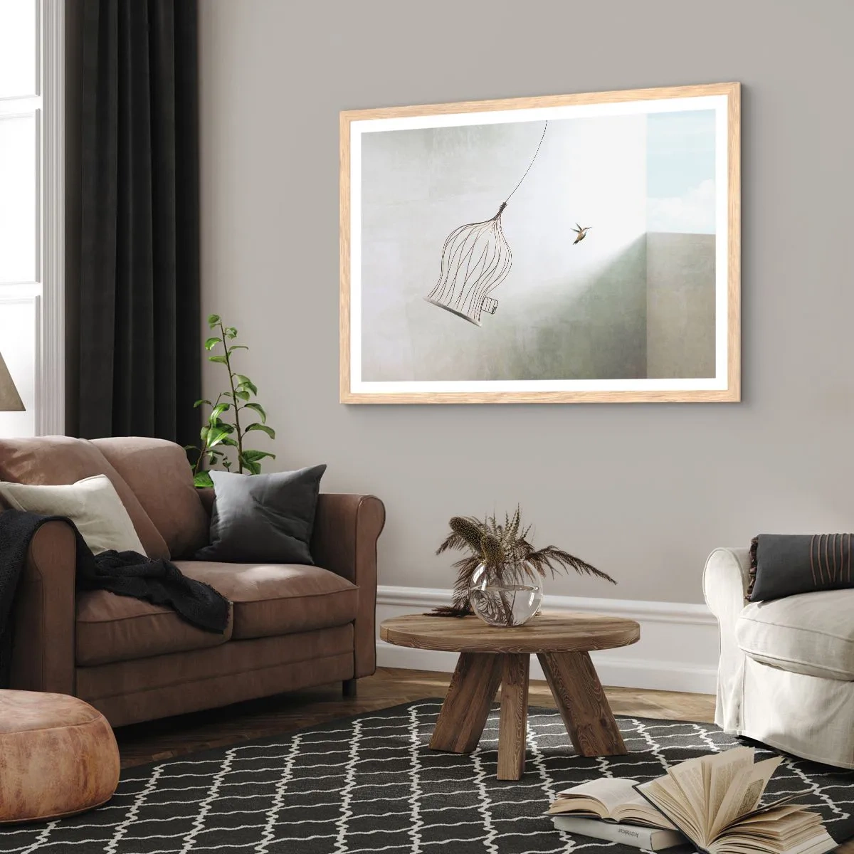 Plakat i ramme af lyst egetræ - I sit elementet - 70x50 cm