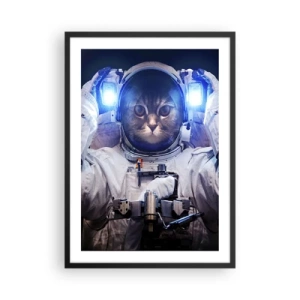 Plakat i sort ramme - Astronautkat i fuld rumdragt - 50x70cm - Houston, I har et problem - Moderne vægdekoration til stue og soveværelse ARTTOR