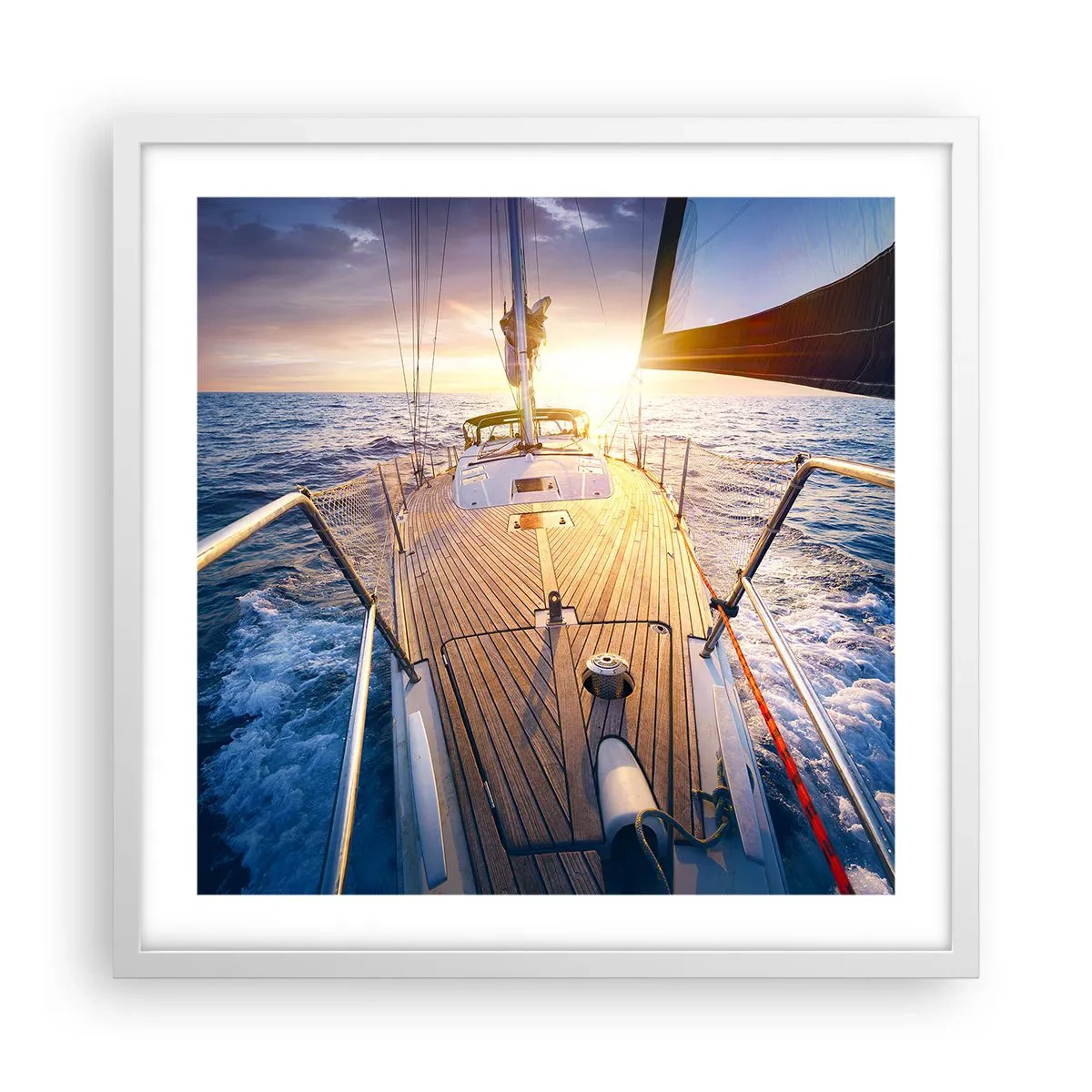 Plakat i hvid ramme - Løber på bølgerne - 50x50 cm