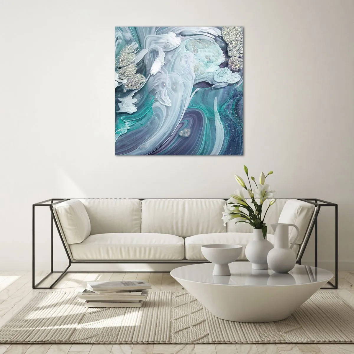 Billede på glas - Strømme af blå - 40x40 cm