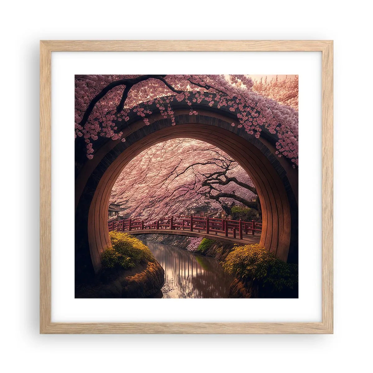 Plakat i ramme af lyst egetræ - Japansk forår - 40x40 cm