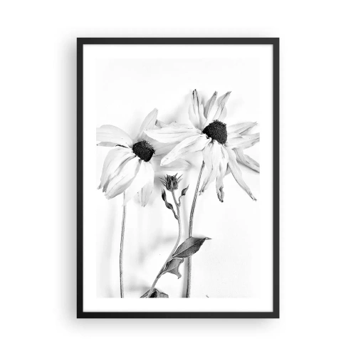 Plakat i sort ramme - Sort-hvide blomster i minimalistisk stil på en lys baggrund - 50x70cm - Ingen ønsker at være alene - Moderne vægdekoration til stue og soveværelse ARTTOR