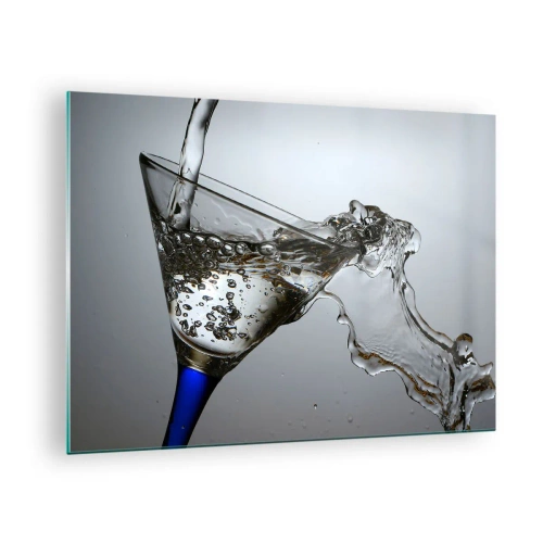 Billede på glas - Vandsprøjt i et martiniglas - 70x50cm - Krystalvand i krystalglas - Moderne vægdekoration til stue og soveværelse ARTTOR