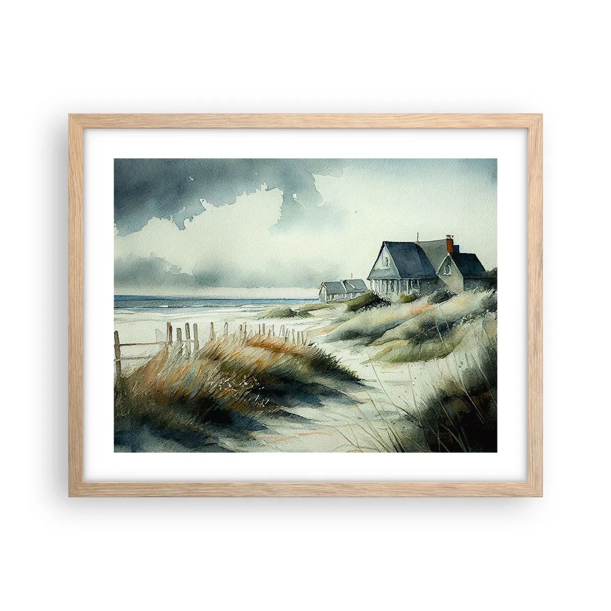 Plakat i ramme af lyst egetræ - Væk fra trængsel og travlhed - 50x40 cm