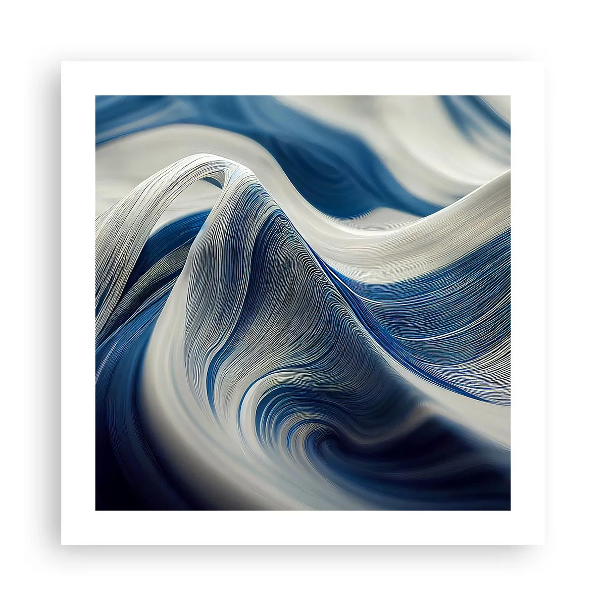 Plakat - Flydende blå og hvide farver - 50x50 cm